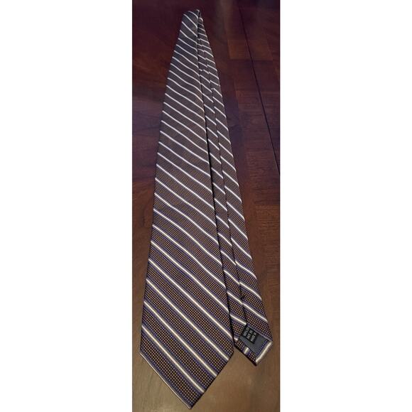 Pronto Uomo Platinum Brown Blue 100% Silk Men’s Neck Tie Made In China - Picture 3 of 9